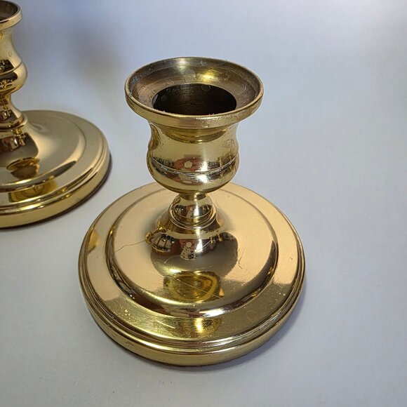 Vintage Solid Brass Baldwin Brass Candlestick Holders 3”, Set of 4 - Picture 5 of 13